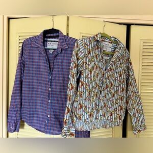 Two Frank & Eileen Silvio Italian Oxford Shirts Sz Small. Floral & plaid.